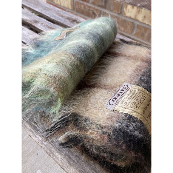 Lot of 2 MOHAIR Muffler Scurf Green & Brown Plaid Made in England, Ireland - Picture 2 of 4